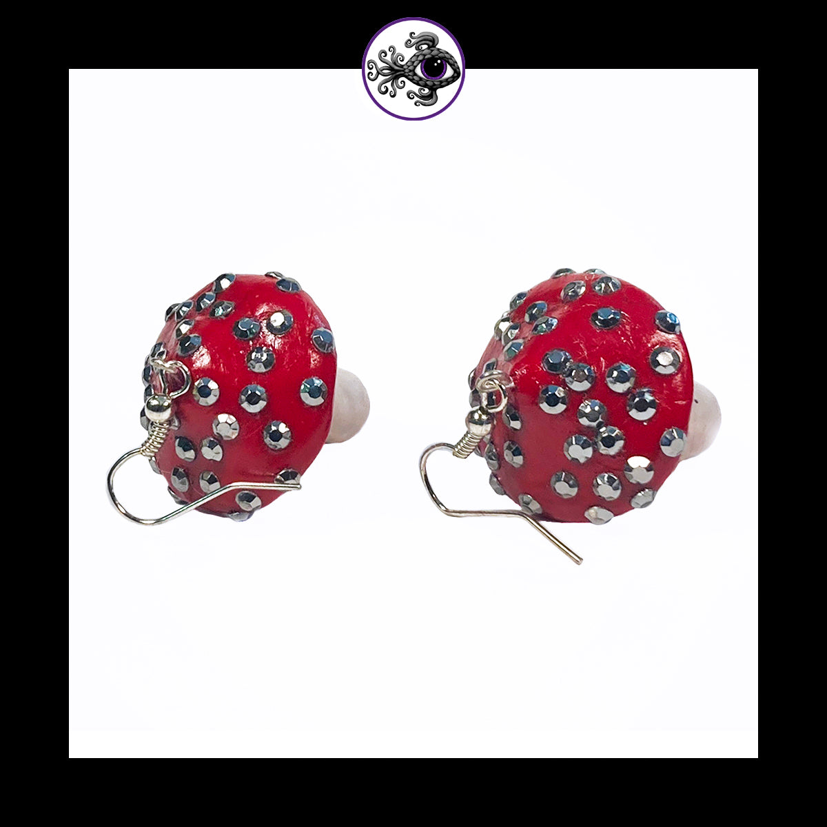 Mushrooms - Red Sparkle Amanita - Handmade Clay Dangle Earrings