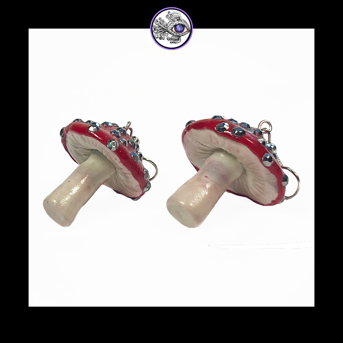 Mushrooms - Red Sparkle Amanita - Handmade Clay Dangle Earrings