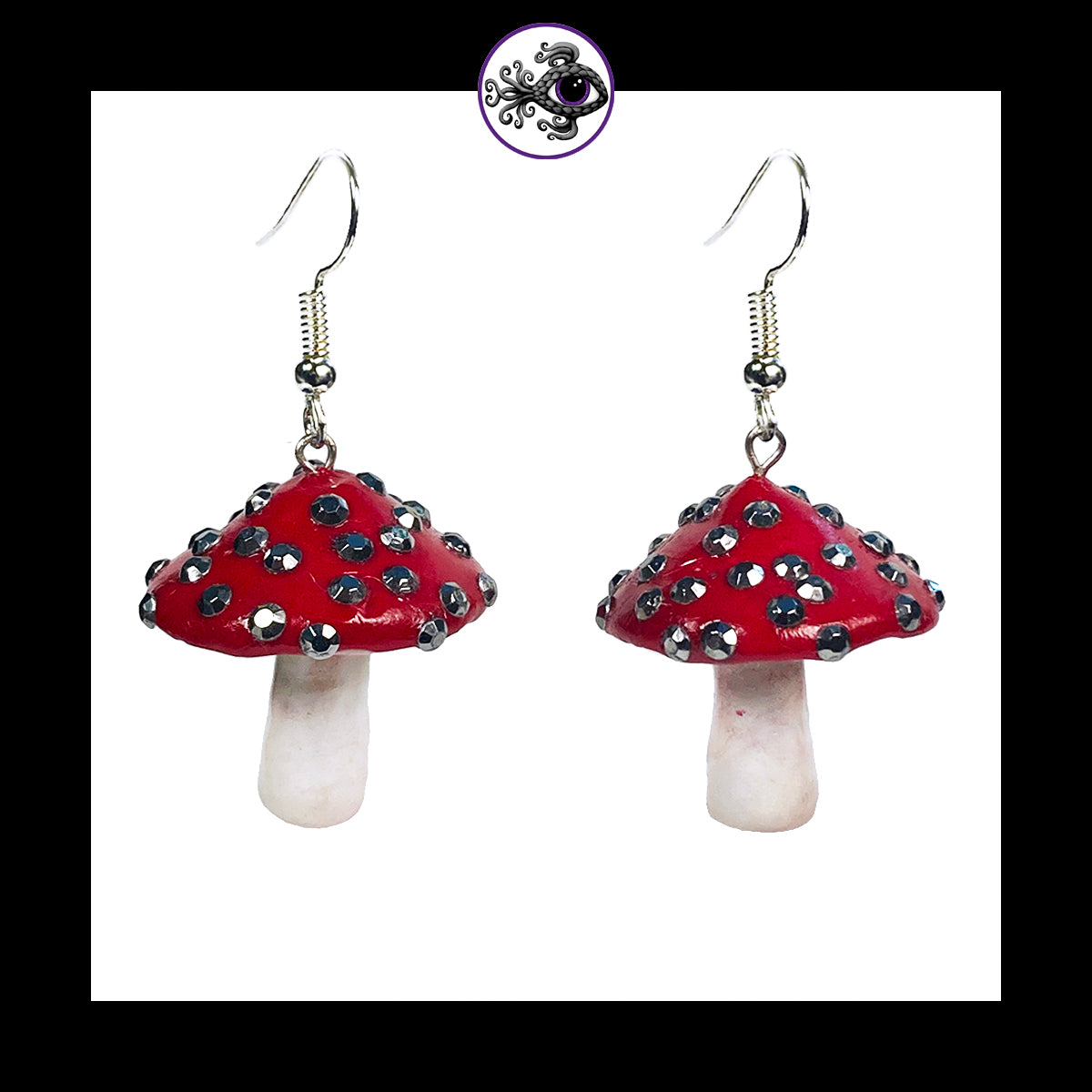 Mushrooms - Red Sparkle Amanita - Handmade Clay Dangle Earrings