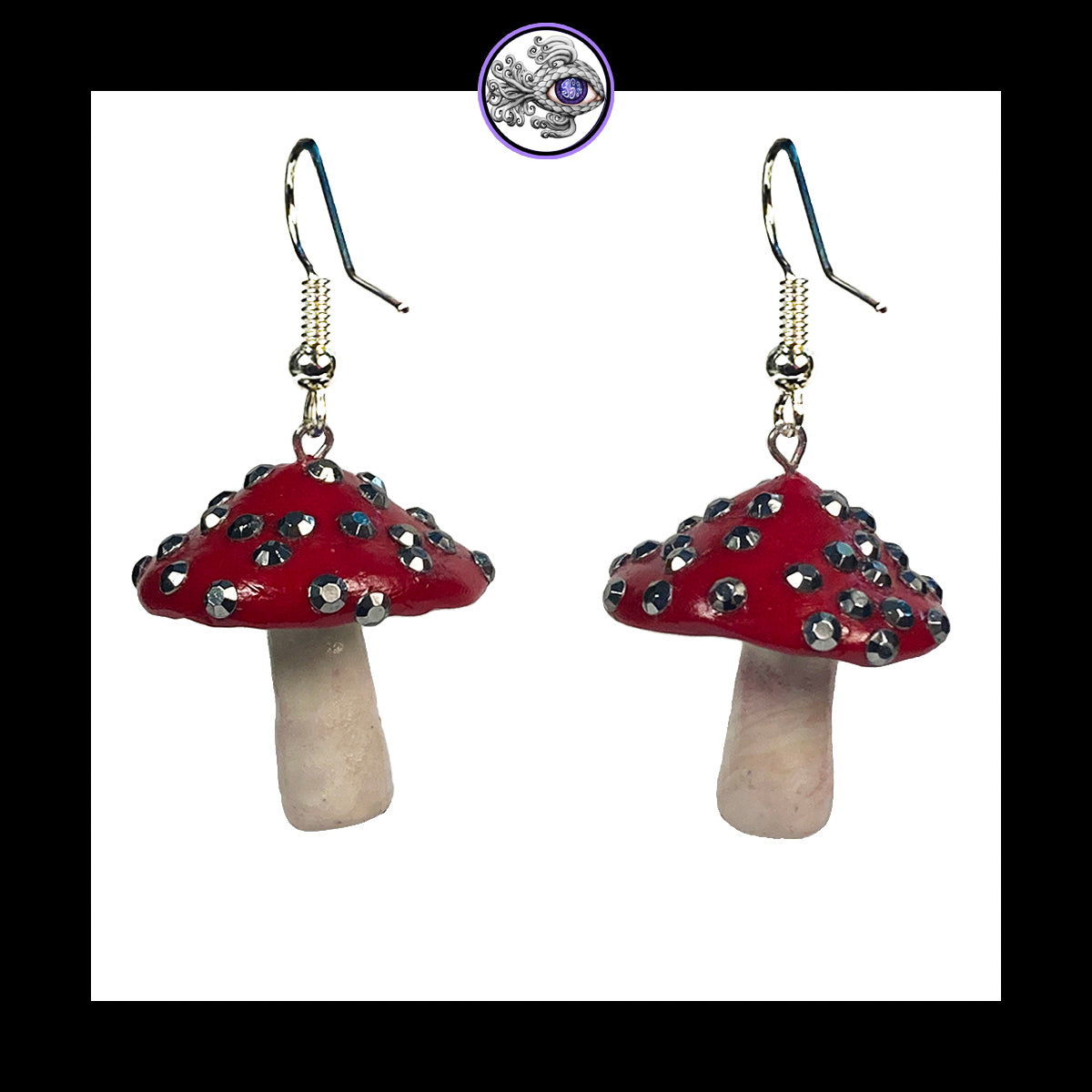 Mushrooms - Red Sparkle Amanita - Handmade Clay Dangle Earrings