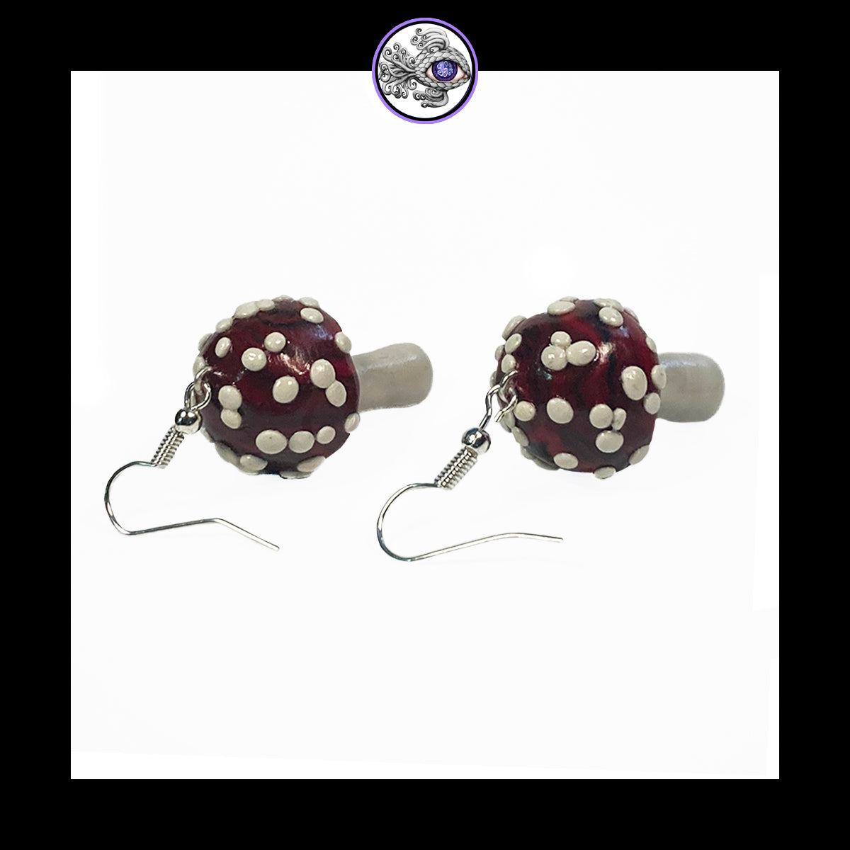 Mushrooms - Red & Black Amanita - Handmade Clay Dangle Earrings