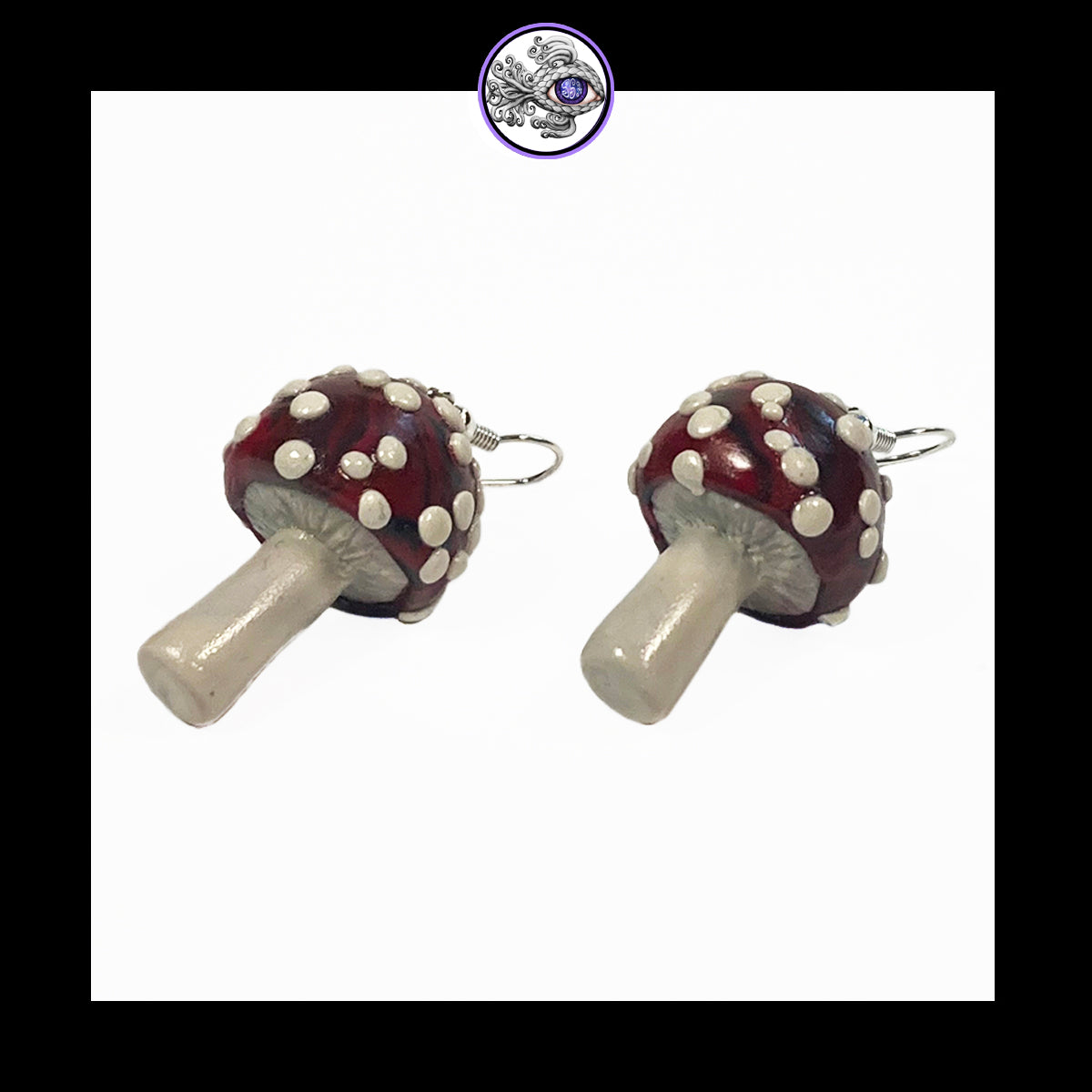 Mushrooms - Red & Black Amanita - Handmade Clay Dangle Earrings