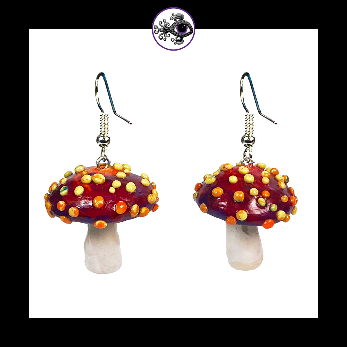 Mushrooms - Red & Yellow Amanita - Handmade Clay Dangle Earrings *Custom Order Only*