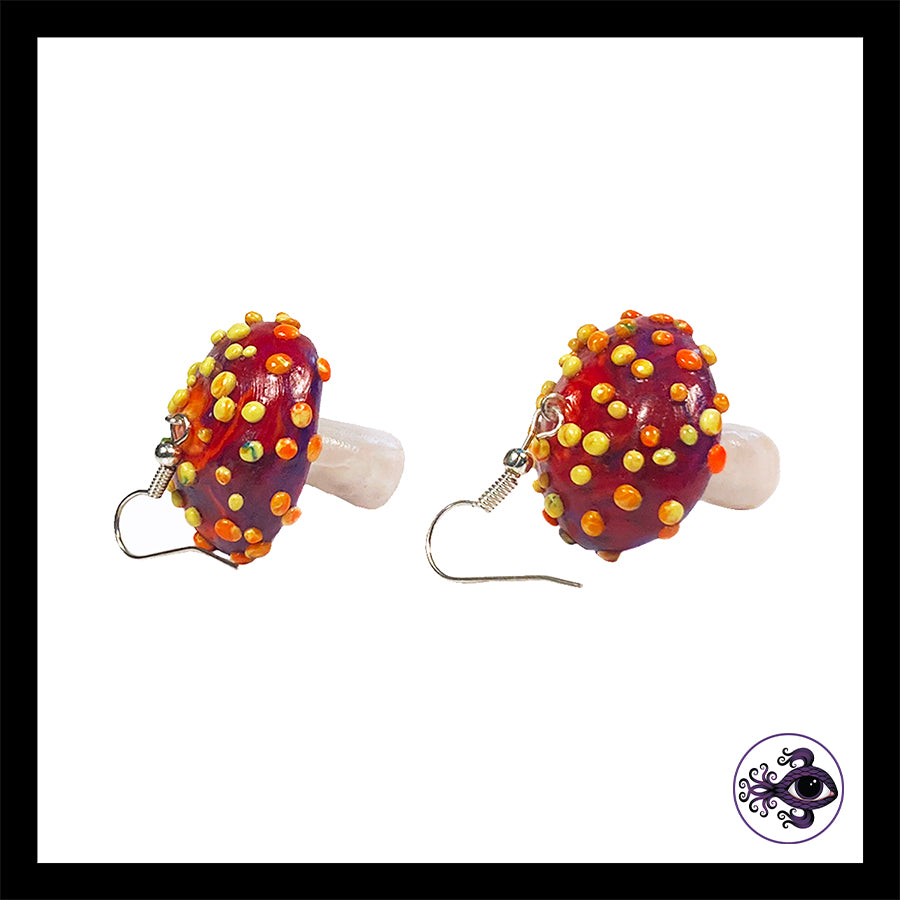 Mushrooms - Red & Yellow Amanita - Handmade Clay Dangle Earrings *Custom Order Only*