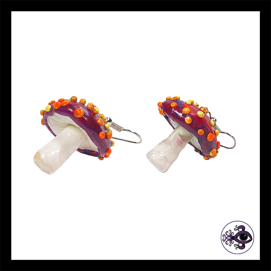 Mushrooms - Red & Yellow Amanita - Handmade Clay Dangle Earrings *Custom Order Only*