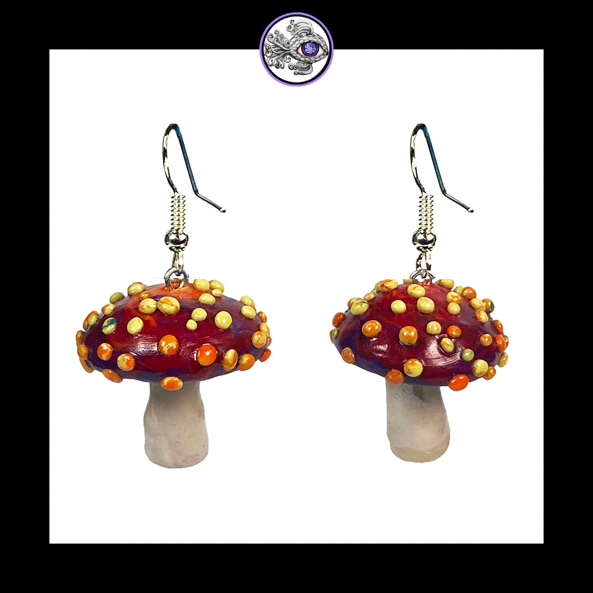 Mushrooms - Red & Yellow Amanita - Handmade Clay Dangle Earrings