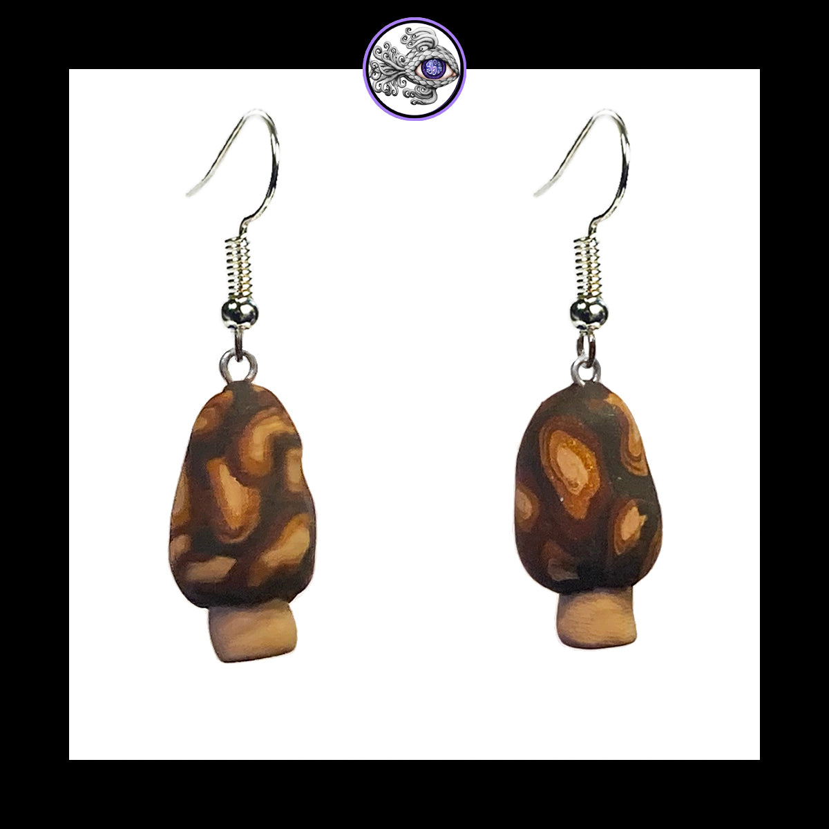 Mushrooms - Mini Morels - Handmade Clay Dangle Earrings