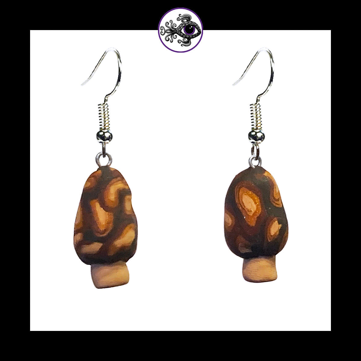 Mushrooms - Mini Morels - Handmade Clay Dangle Earrings