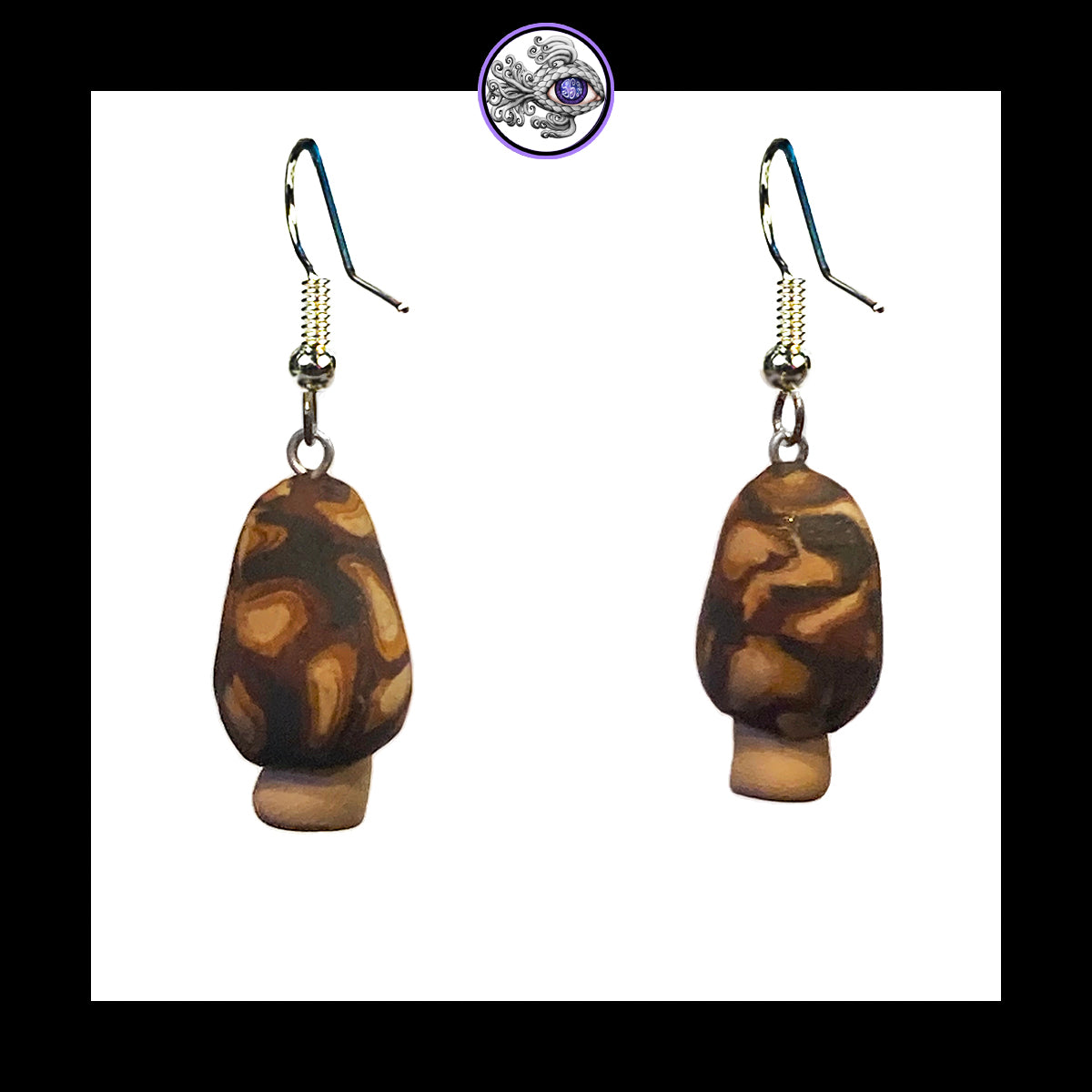 Mushrooms - Mini Morels - Handmade Clay Dangle Earrings