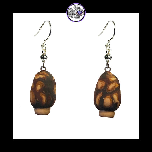 Mushrooms - Mini Morels - Handmade Clay Dangle Earrings