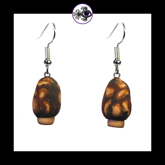 Mushrooms - Mini Morels - Handmade Clay Dangle Earrings