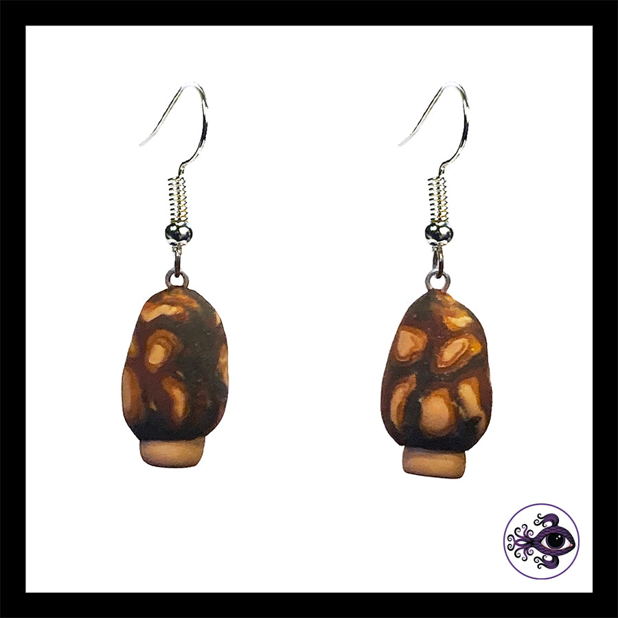 Mushrooms - Mini Morels - Handmade Clay Dangle Earrings