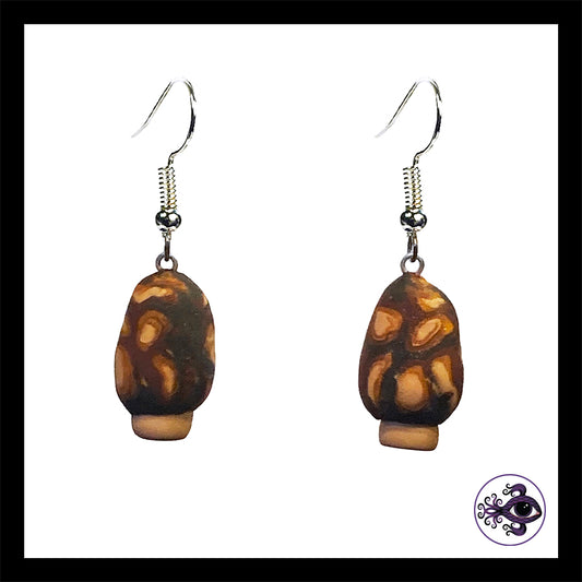Mushrooms - Mini Morels - Handmade Clay Dangle Earrings