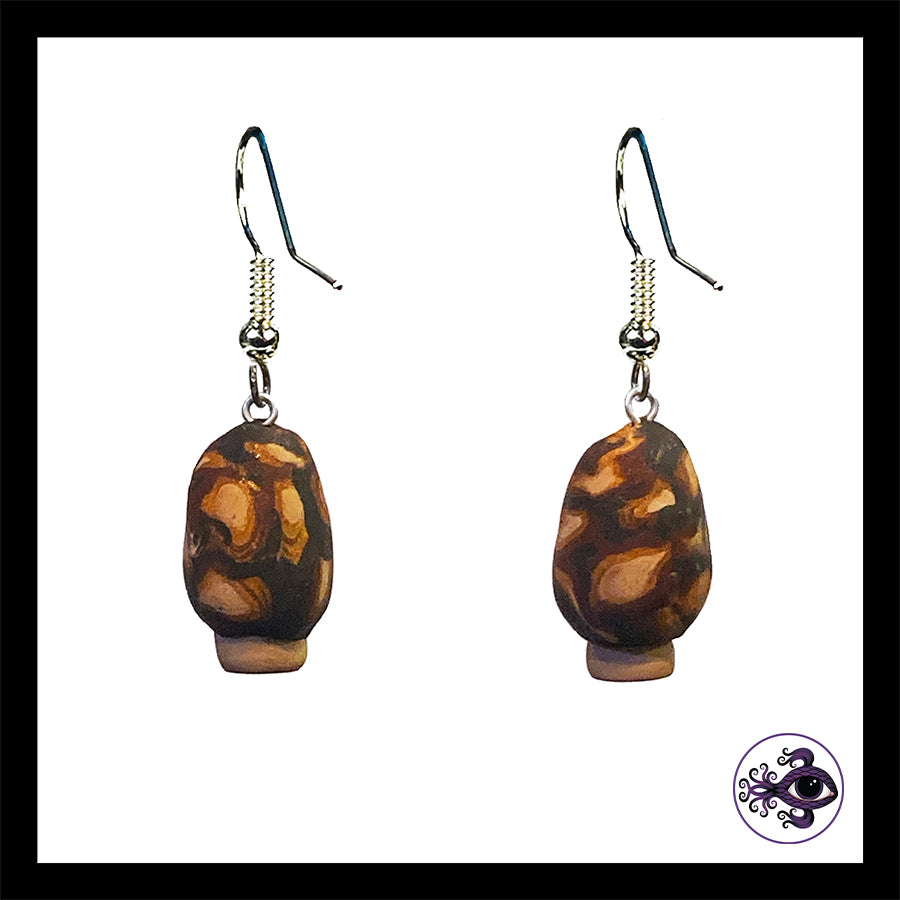 Mushrooms - Mini Morels - Handmade Clay Dangle Earrings