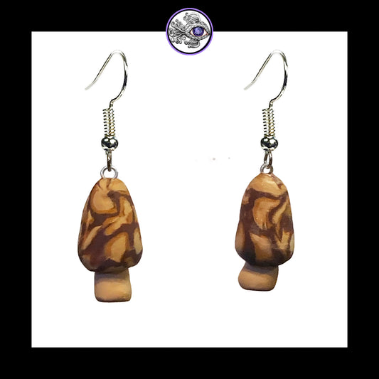 Mushrooms - Mini Morels - Handmade Clay Dangle Earrings