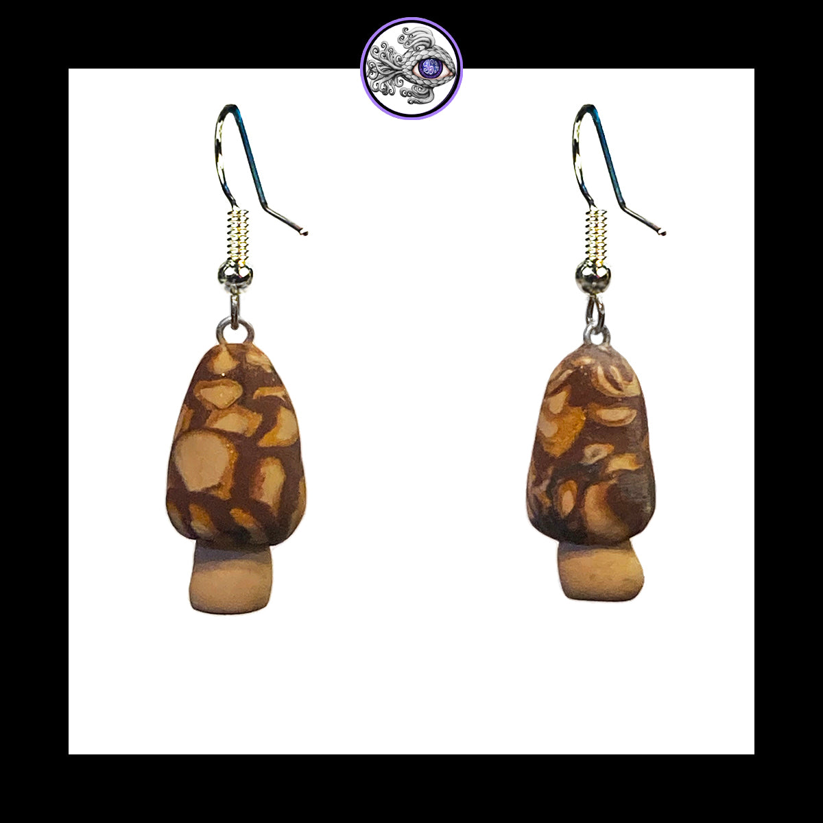 Mushrooms - Mini Morels - Handmade Clay Dangle Earrings