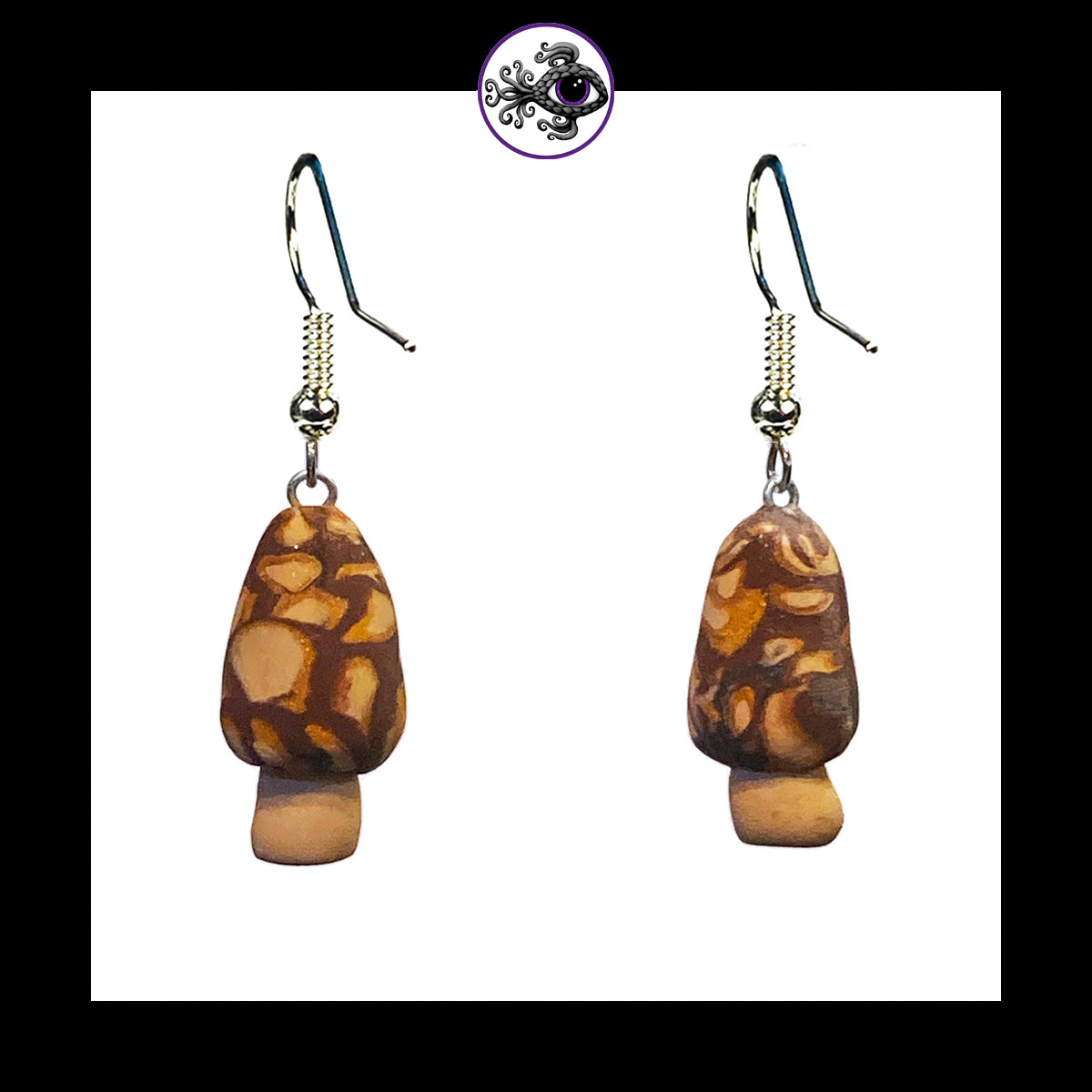 Mushrooms - Mini Morels - Handmade Clay Dangle Earrings