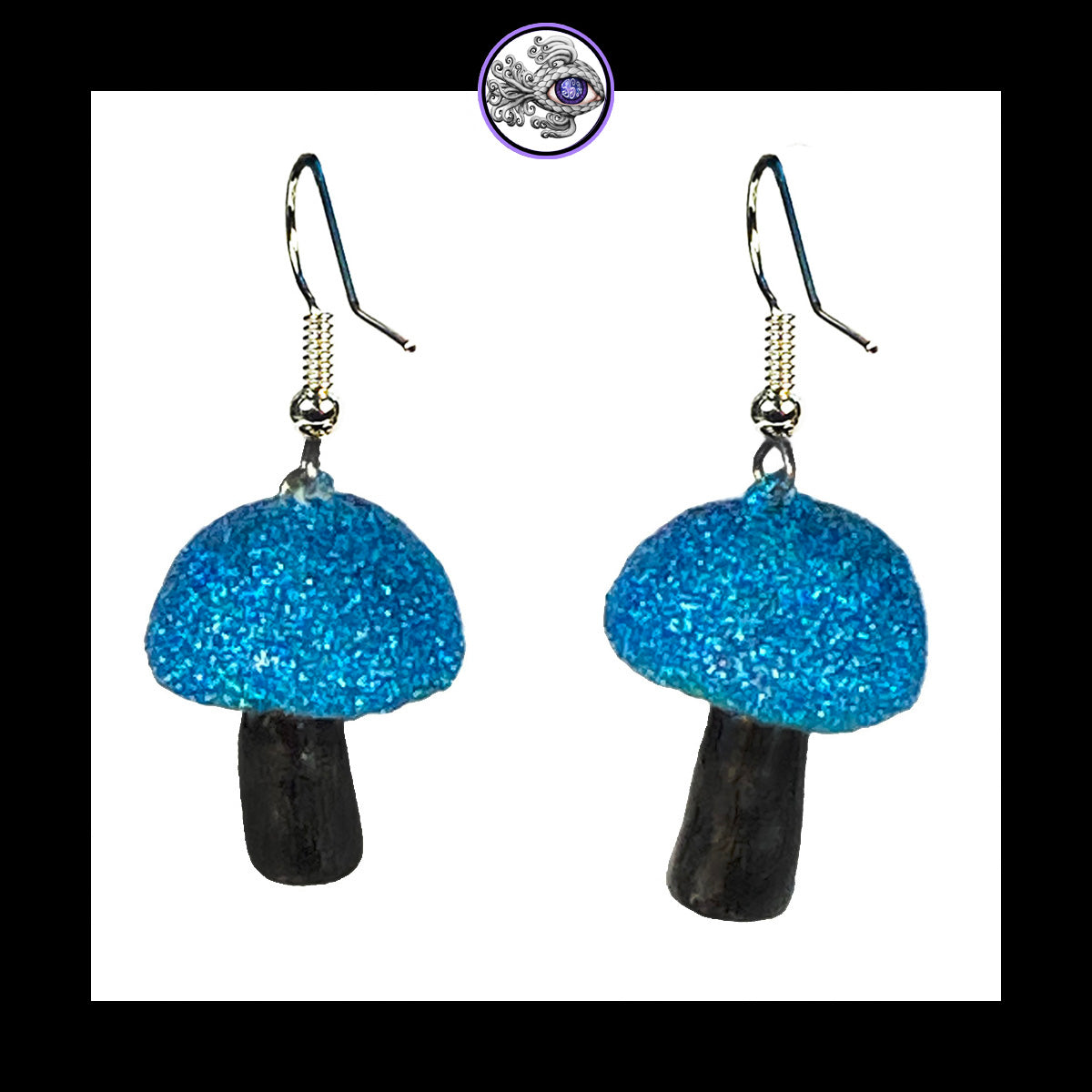 Mushrooms - Blue & Black Shimmer - Handmade Clay Dangle Earrings