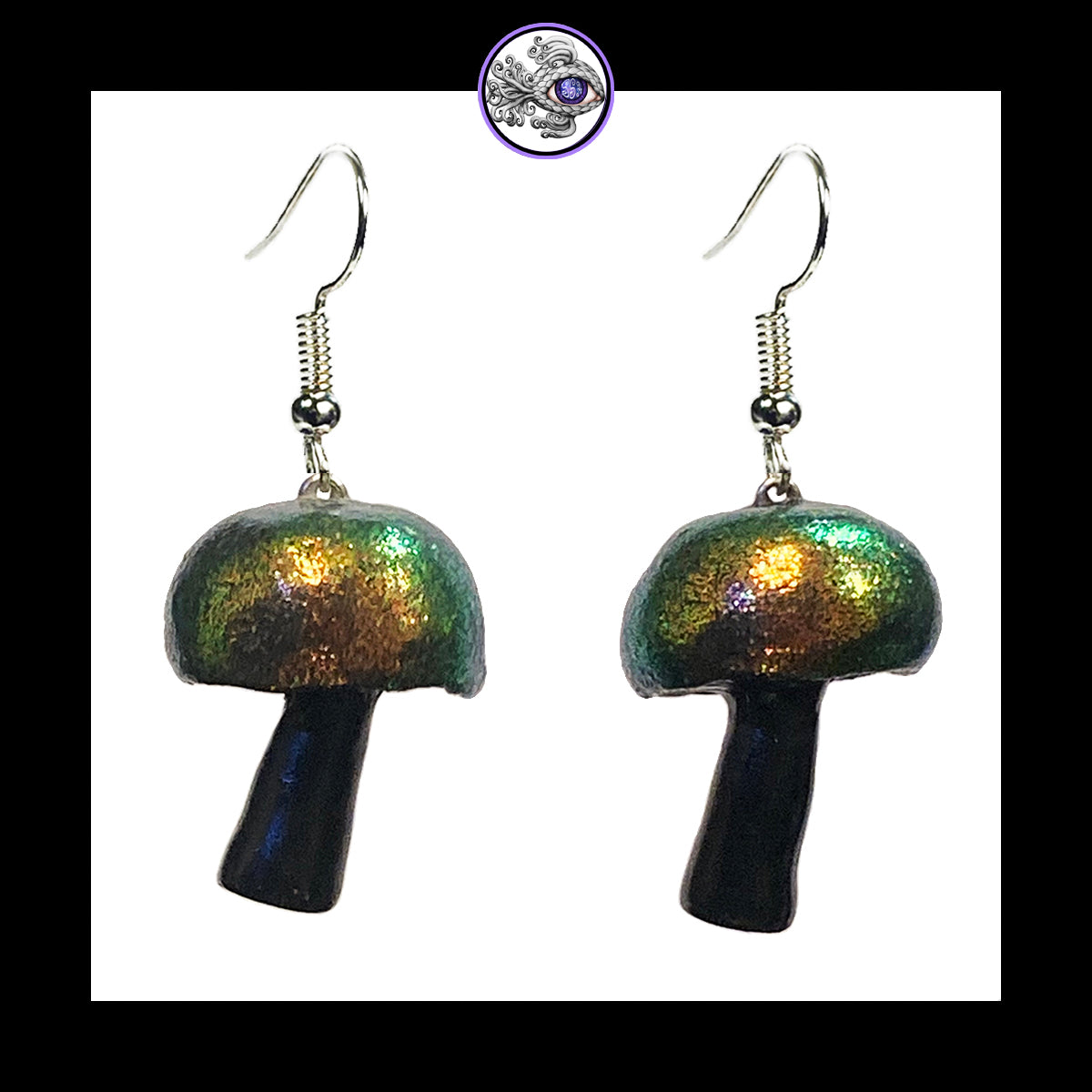 Mushrooms - Iridescent Black Shimmer - Handmade Clay Dangle Earrings *Custom Order Only*