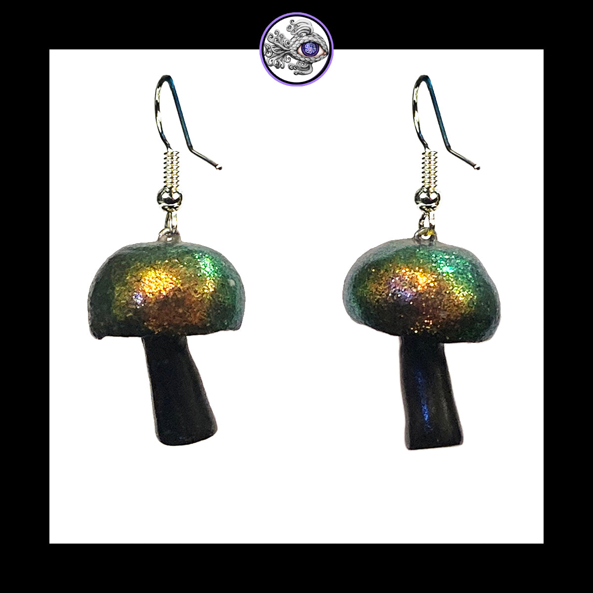 Mushrooms - Iridescent Black Shimmer - Handmade Clay Dangle Earrings *Custom Order Only*