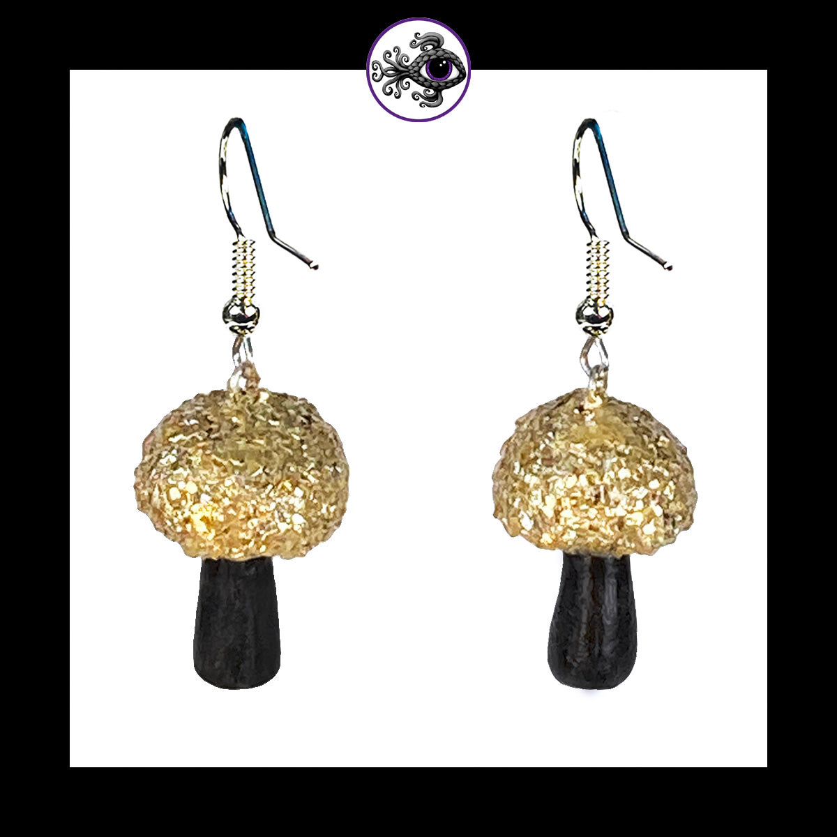 Mushrooms - Gold & Black Shimmer - Handmade Clay Dangle Earrings  *Custom Order Only*