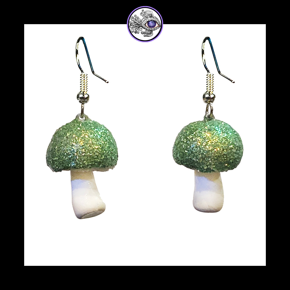 Mushrooms - Green Shimmer - Handmade Clay Dangle Earrings