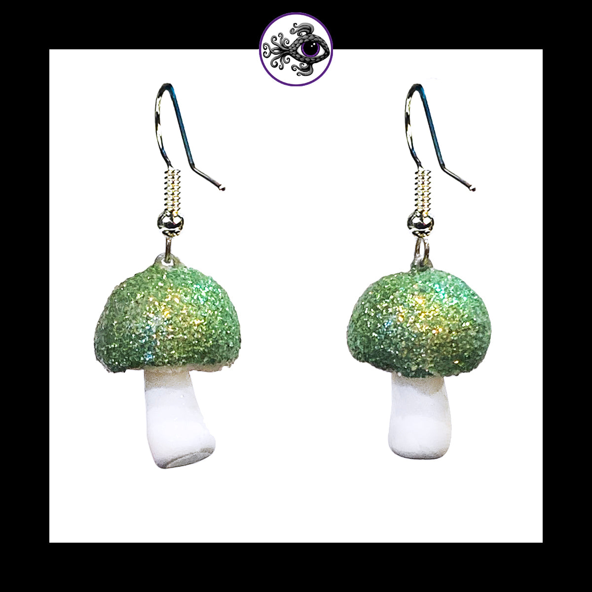 Mushrooms - Green Shimmer - Handmade Clay Dangle Earrings