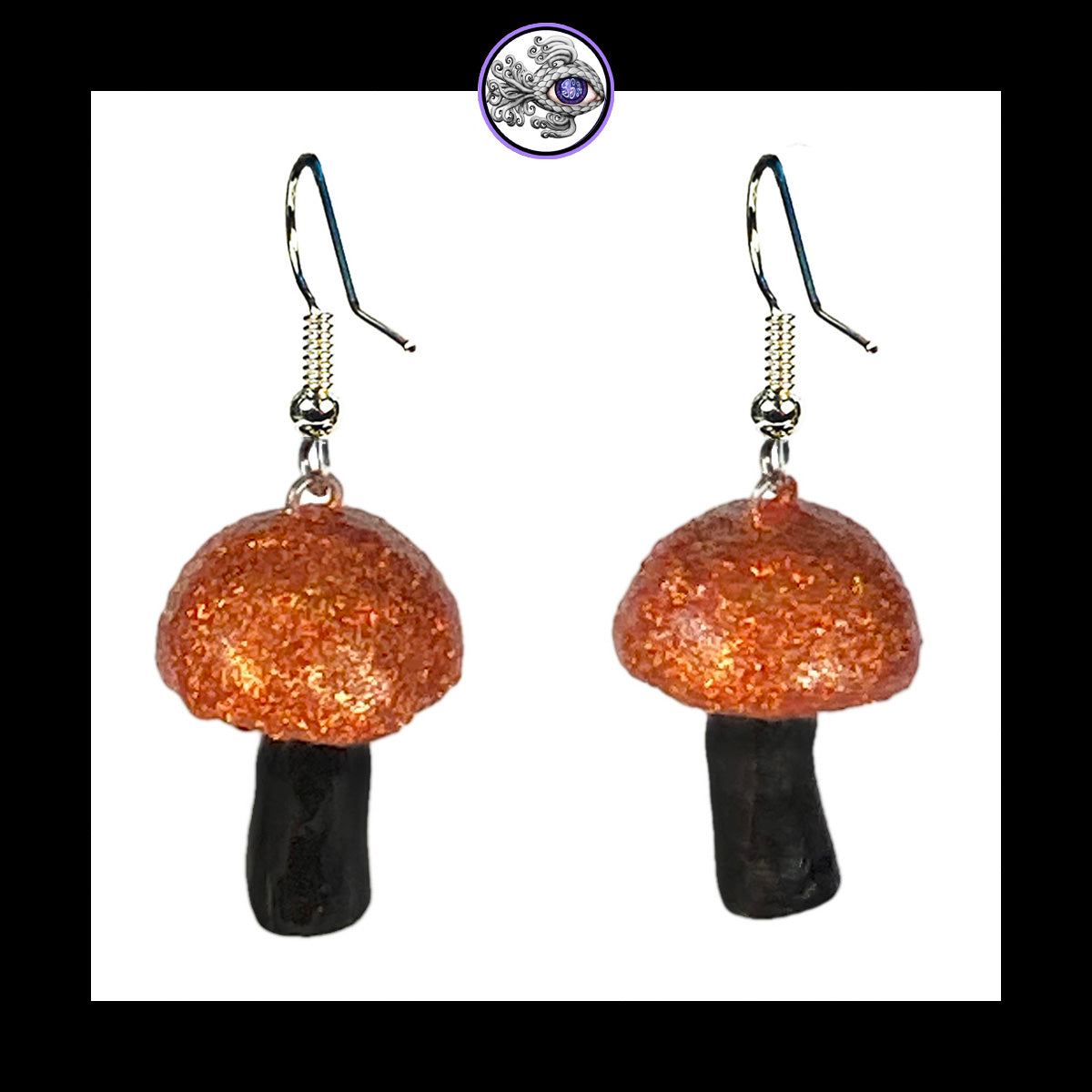 Mushrooms - Orange & Black Shimmer - Handmade Clay Dangle Earrings