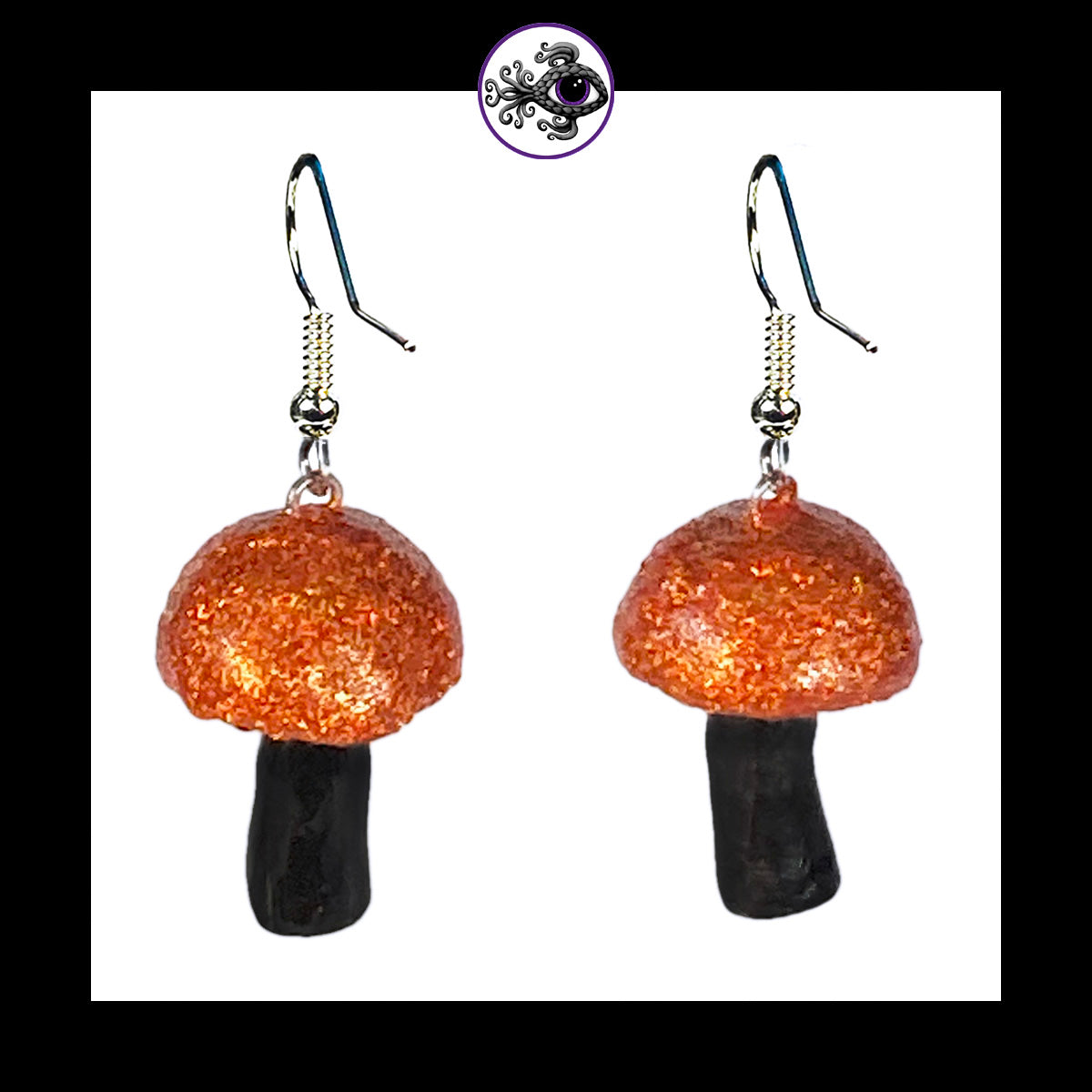 Mushrooms - Orange & Black Shimmer - Handmade Clay Dangle Earrings