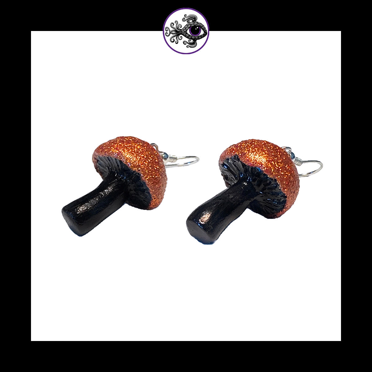 Mushrooms - Orange & Black Shimmer - Handmade Clay Dangle Earrings