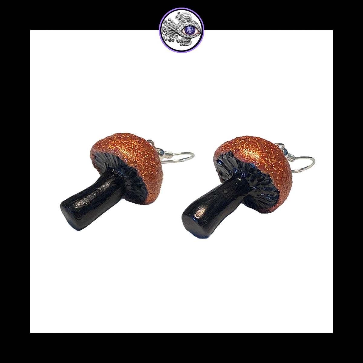 Mushrooms - Orange & Black Shimmer - Handmade Clay Dangle Earrings