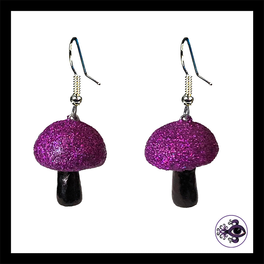 Mushrooms - Purple & Black Shimmer - Handmade Clay Dangle Earrings *Custom Order Only*