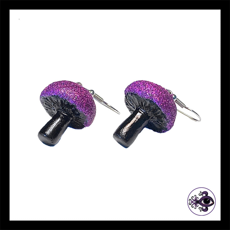Mushrooms - Purple & Black Shimmer - Handmade Clay Dangle Earrings *Custom Order Only*