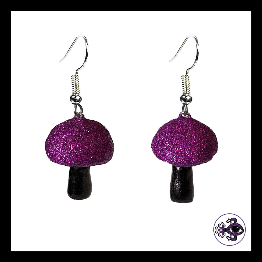 Mushrooms - Purple & Black Shimmer - Handmade Clay Dangle Earrings *Custom Order Only*