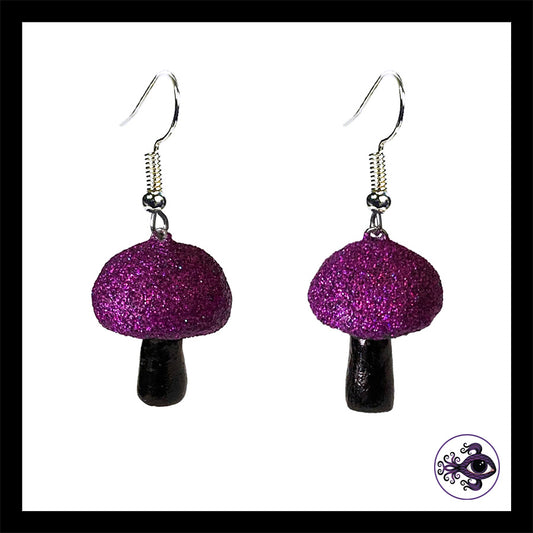 Mushrooms - Purple & Black Shimmer - Handmade Clay Dangle Earrings *Custom Order Only*