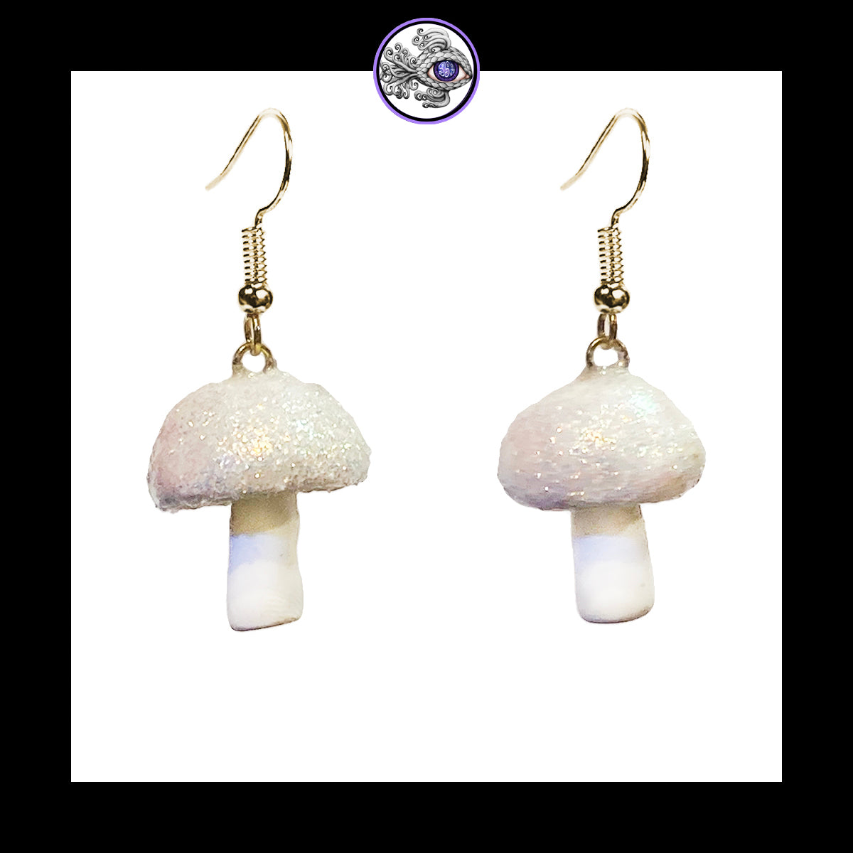 Mushrooms - Iridescent White Shimmer - Handmade Clay Dangle Earrings