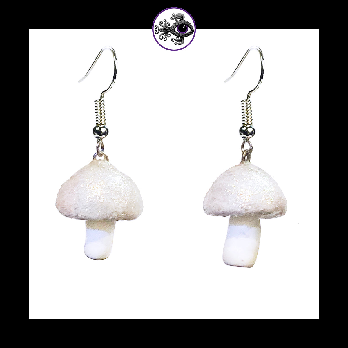 Mushrooms - Iridescent White Shimmer - Handmade Clay Dangle Earrings