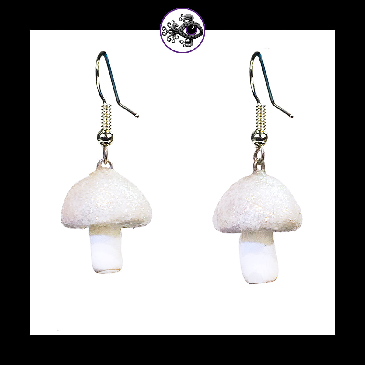 Mushrooms - Iridescent White Shimmer - Handmade Clay Dangle Earrings