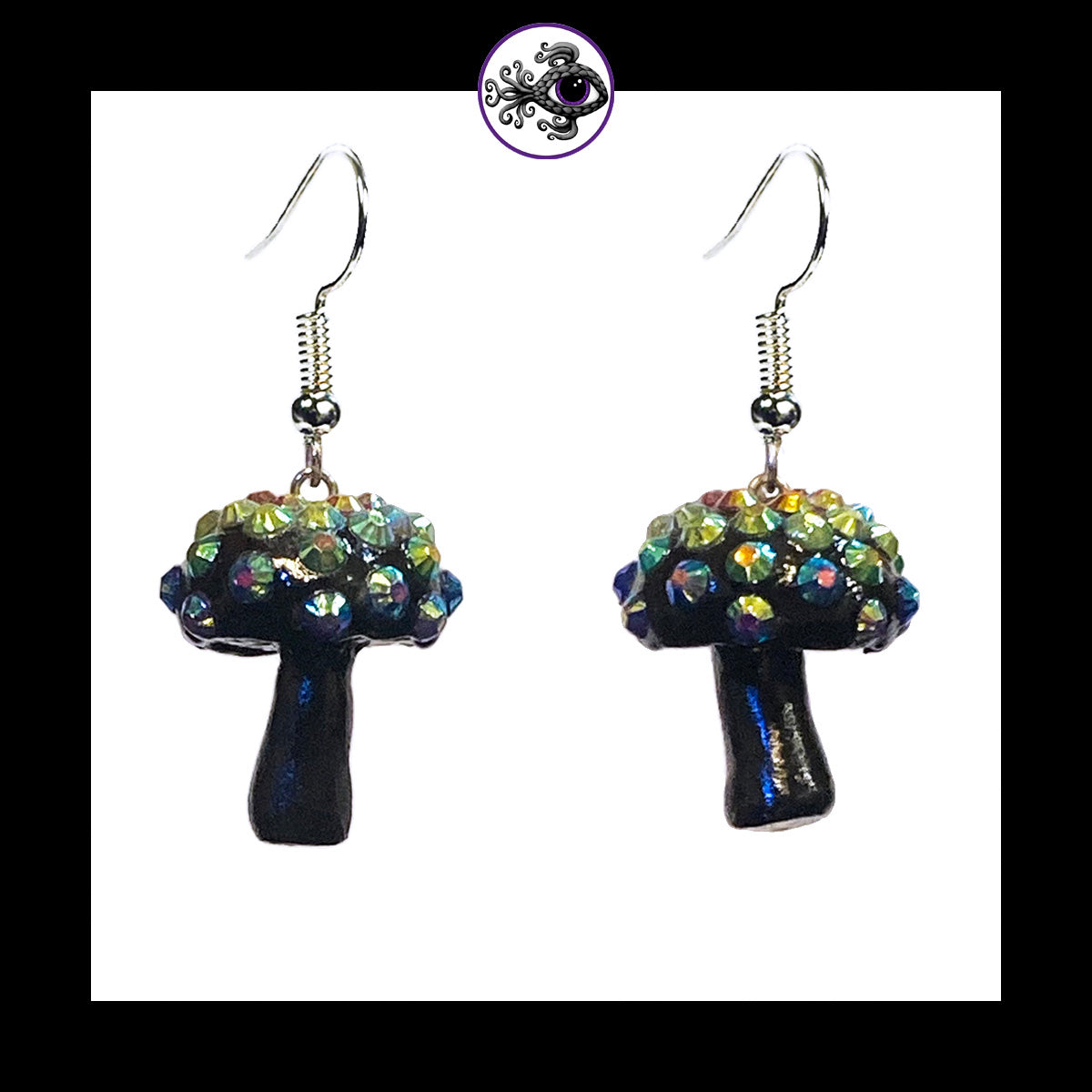 Mushrooms - Black Sparkle - Amanita Clay Dangle Earrings  *Custom Order Only*