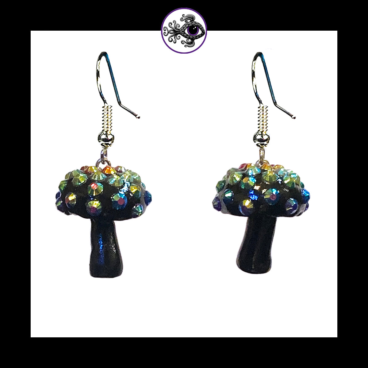 Mushrooms - Black Sparkle - Amanita Clay Dangle Earrings  *Custom Order Only*