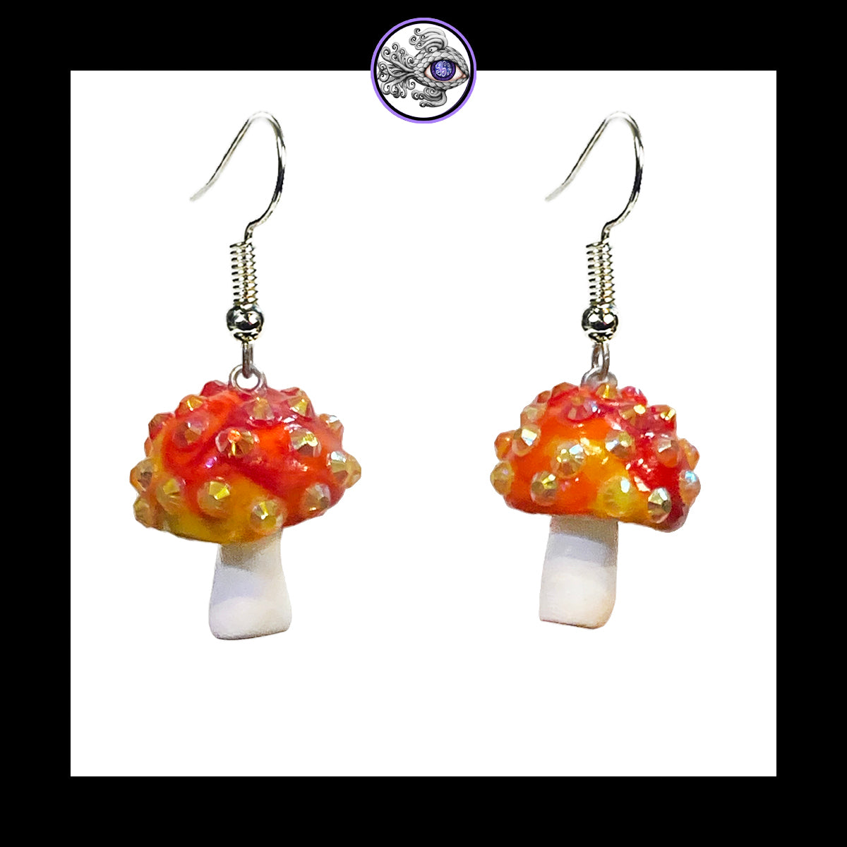 Mushrooms - Orange & White Sparkle Amanita - Handmade Clay Dangle Earrings *Custom Order Only*