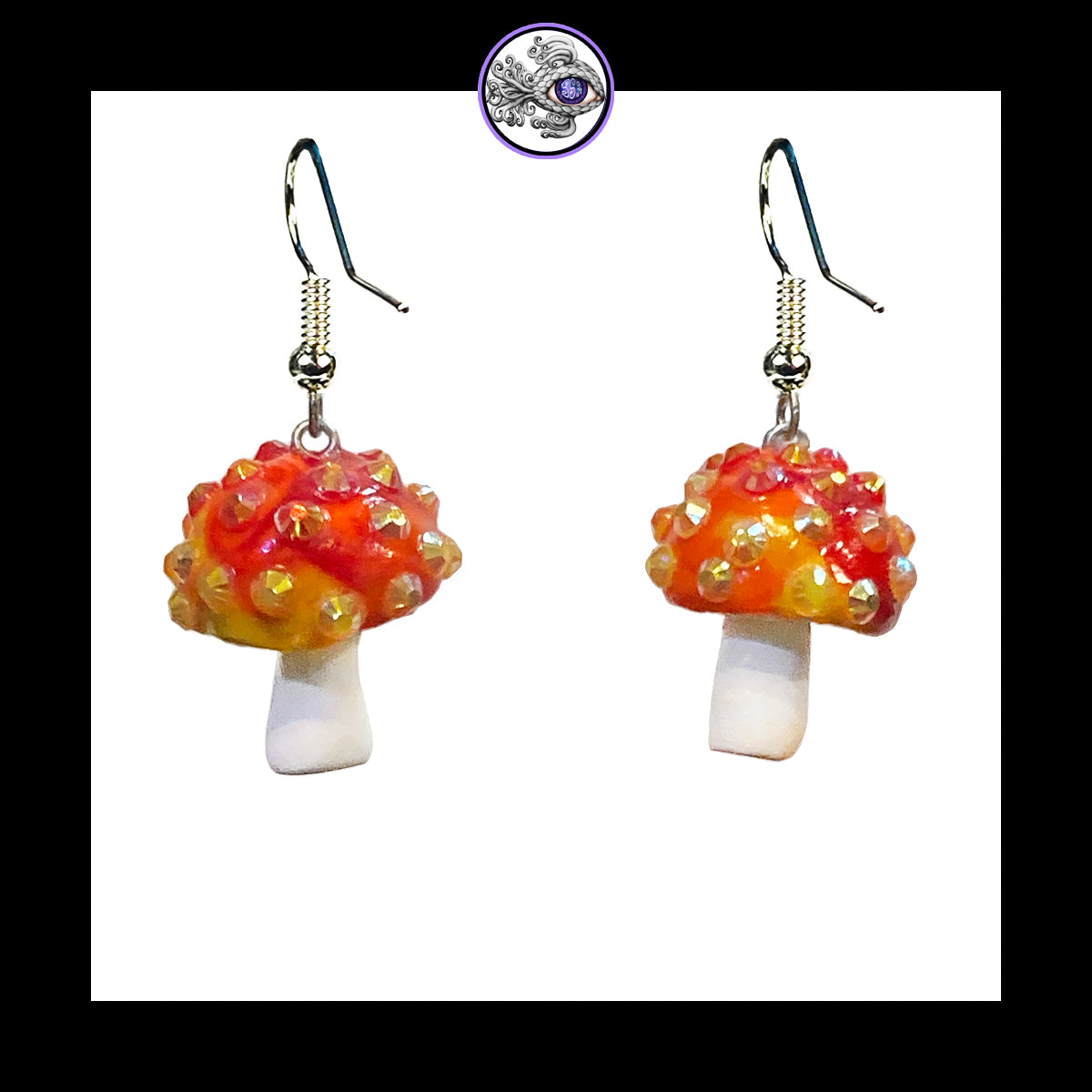 Mushrooms - Orange & White Sparkle Amanita - Handmade Clay Dangle Earrings *Custom Order Only*