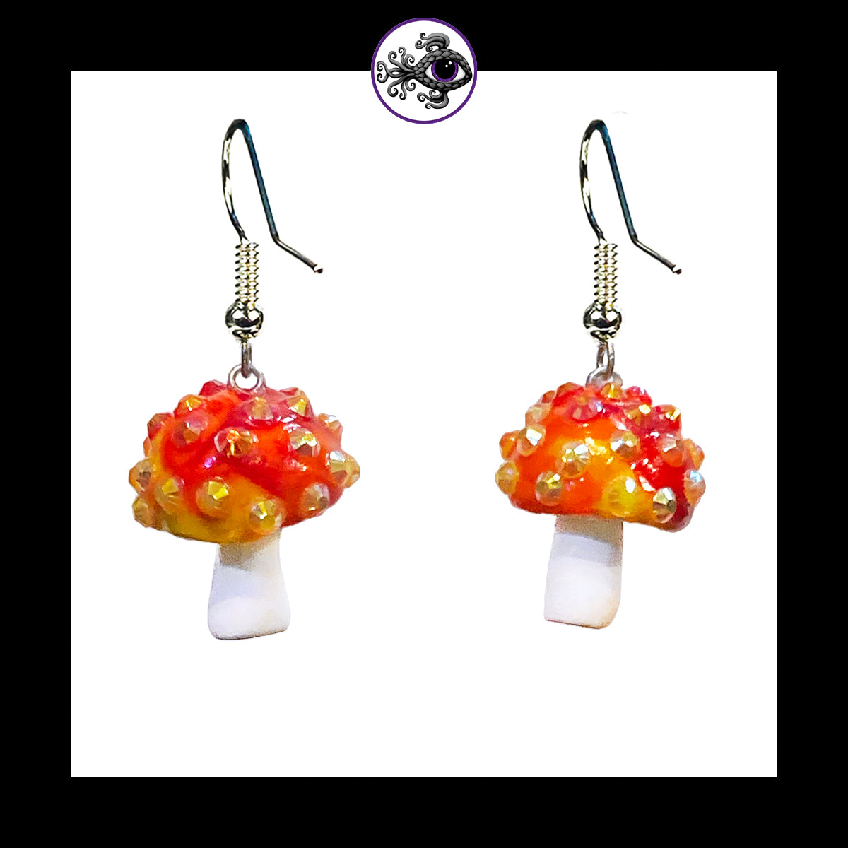 Mushrooms - Orange & White Sparkle Amanita - Handmade Clay Dangle Earrings *Custom Order Only*
