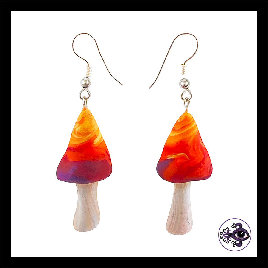 Mushrooms - Sunset Swirl - Handmade Clay Dangle Earrings *Custom Order Only*