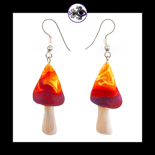 Mushrooms - Sunset Swirl - Handmade Clay Dangle Earrings *Custom Order Only*