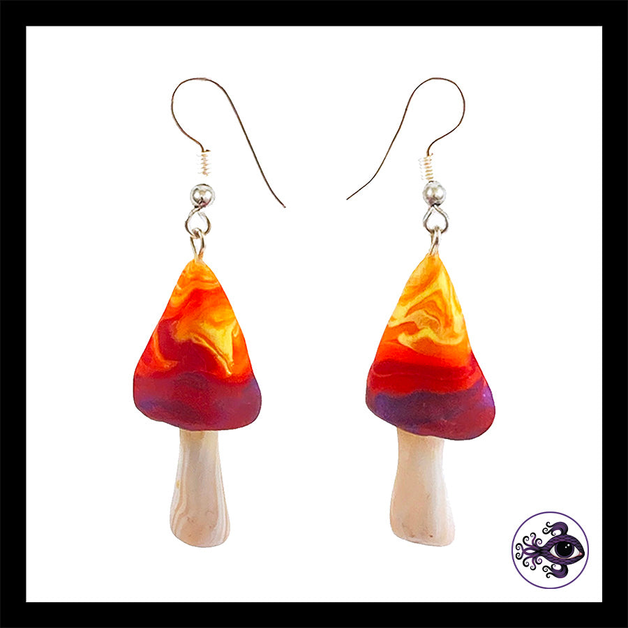 Mushrooms - Sunset Swirl - Handmade Clay Dangle Earrings *Custom Order Only*