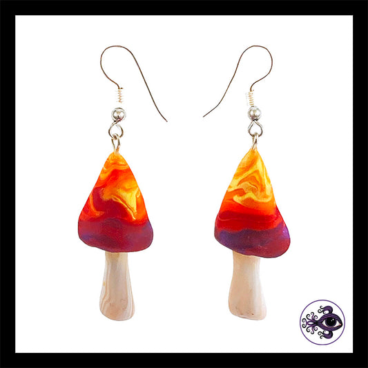 Mushrooms - Sunset Swirl - Handmade Clay Dangle Earrings *Custom Order Only*