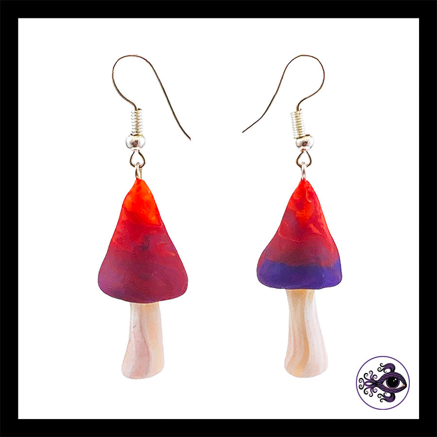 Mushrooms - Sunset Swirl - Handmade Clay Dangle Earrings *Custom Order Only*