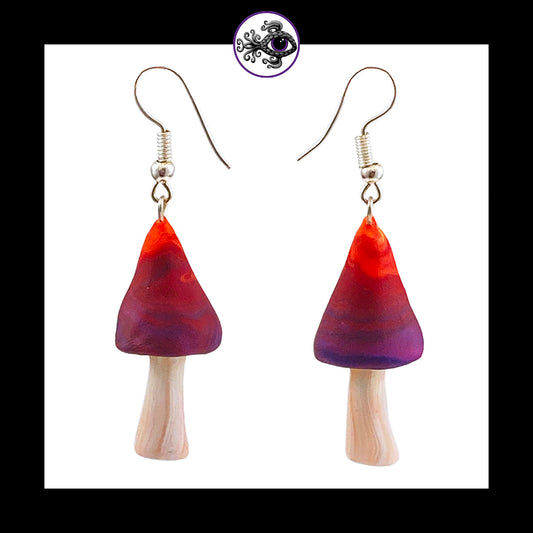 Mushrooms - Sunset Swirl - Handmade Clay Dangle Earrings *Custom Order Only*