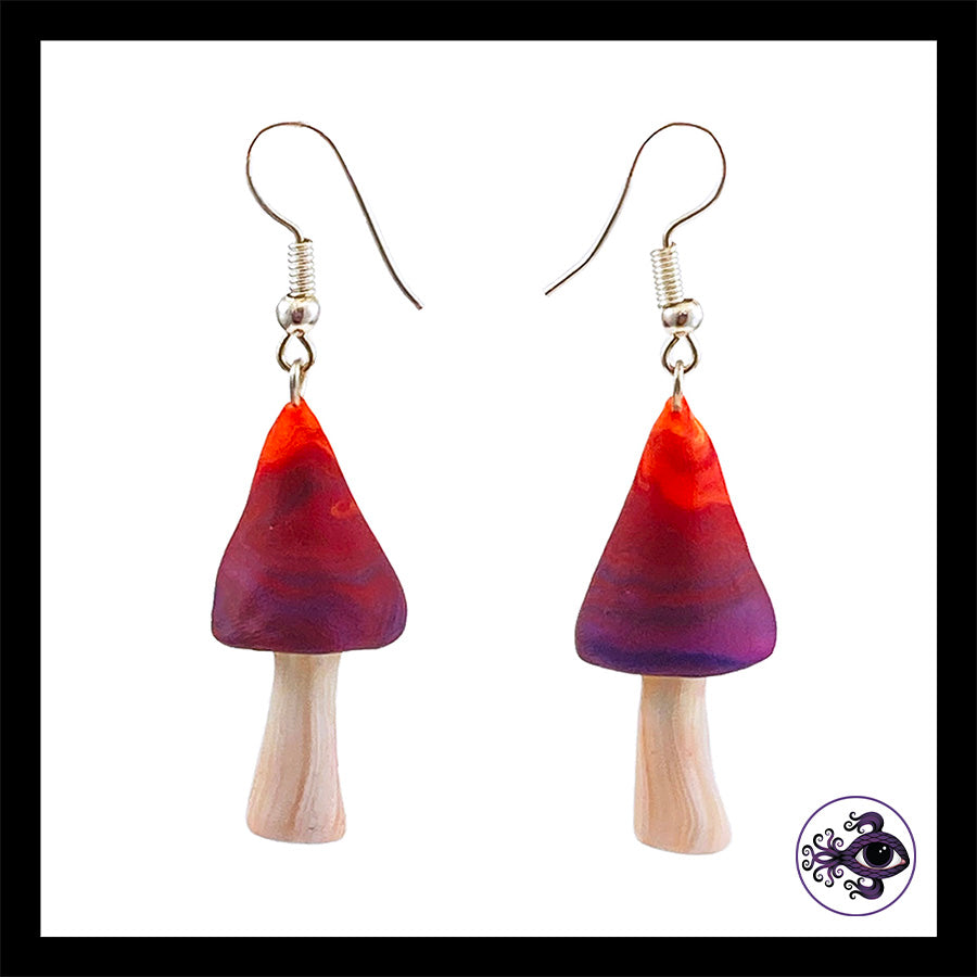 Mushrooms - Sunset Swirl - Handmade Clay Dangle Earrings *Custom Order Only*